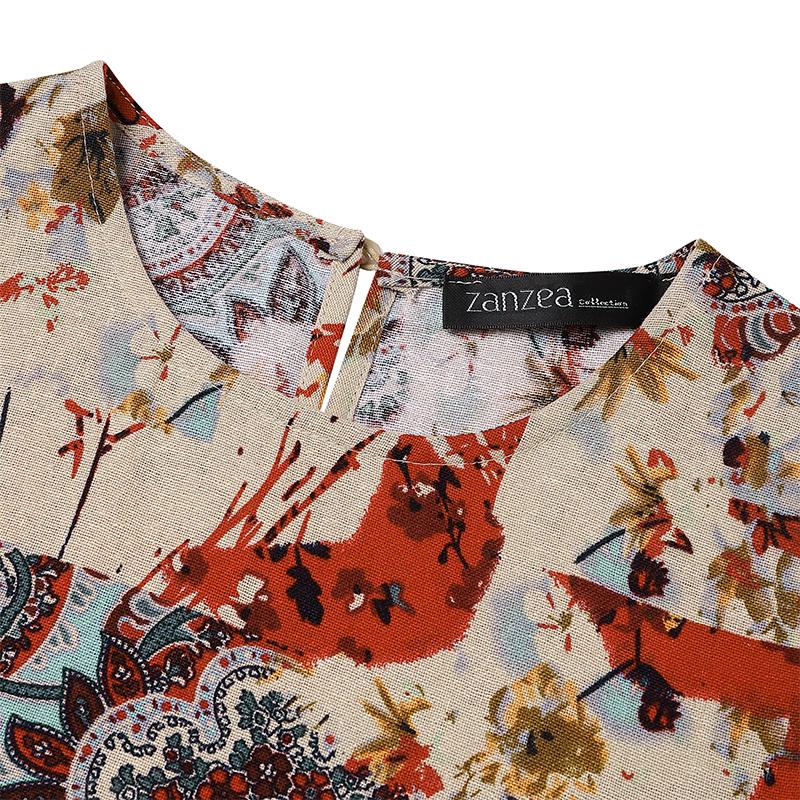 ZANZEA Women Casual O-neck Sleeveless Summer Print Tank Dress