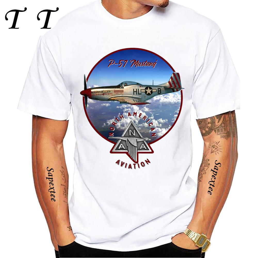 North American P-51 Mustang World War II Fighter Aircraft Print T-Shirt New Men Short Sleeve Vintage Casual Top Hip Hop Boy Tees