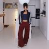 [American] Vintage Multi-pockets Patchwork Loose Cargo Gyaru Straight Wide-Leg Pants