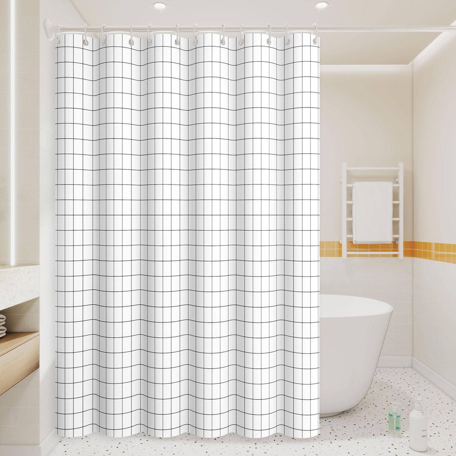 1Pc Minimalist White Grid Shower Curtain Waterproof Peva Bathroom Decor W60H190(CM)-1 Pcs