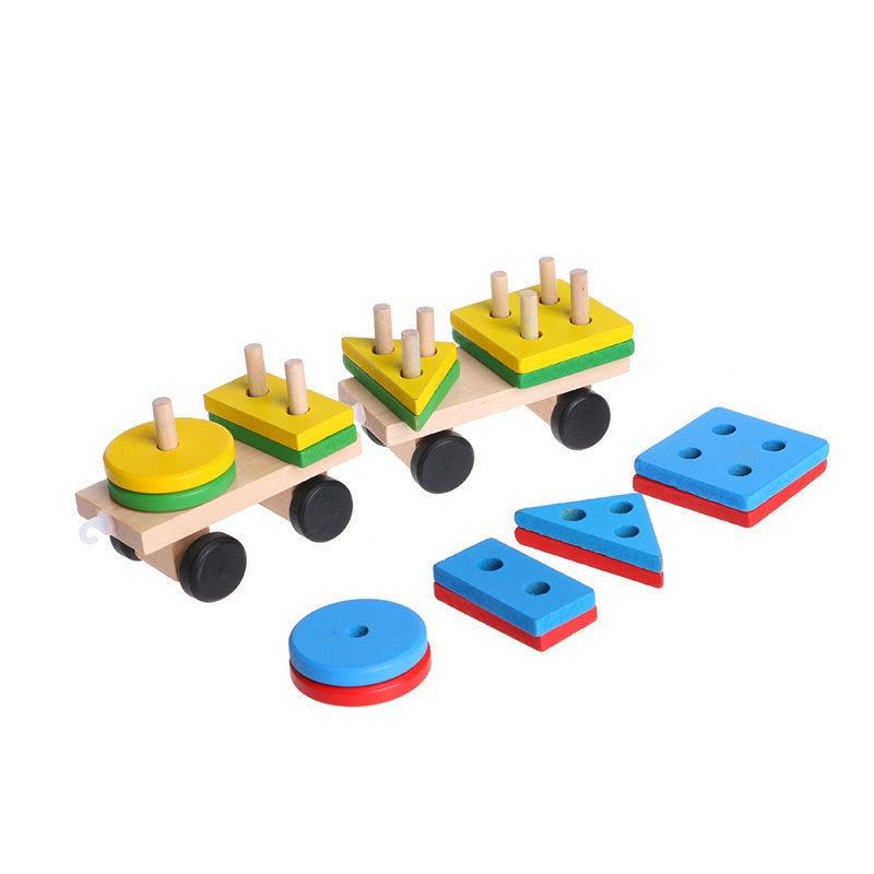 Delightful Kids Developmental Toys Train Truck Wooden Geometric Blocks Baby Educational Toy