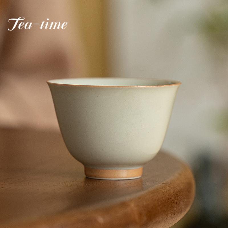 2pc/set Retro Ice Table Glazed Ceramic Teacup Solid Color Small Cup Creative Magnolia Master Cup Kung Fu Teaware Drinking 50ml