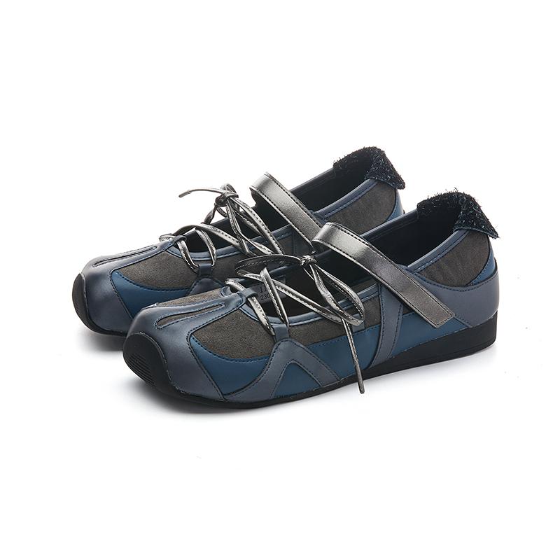 

Мода 2025 Новые женские туфли Мэри Джейн на плоской подошве Нескользящие балетки на шнуровке для женщин Большой размер Квадратный носок Женская обувь 35