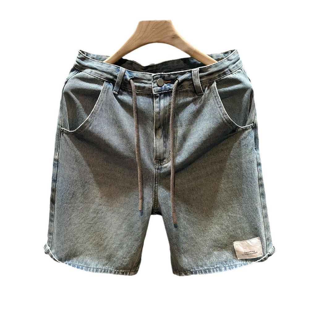 Men's Summer Blue Straight-Leg Five-Point Shorts