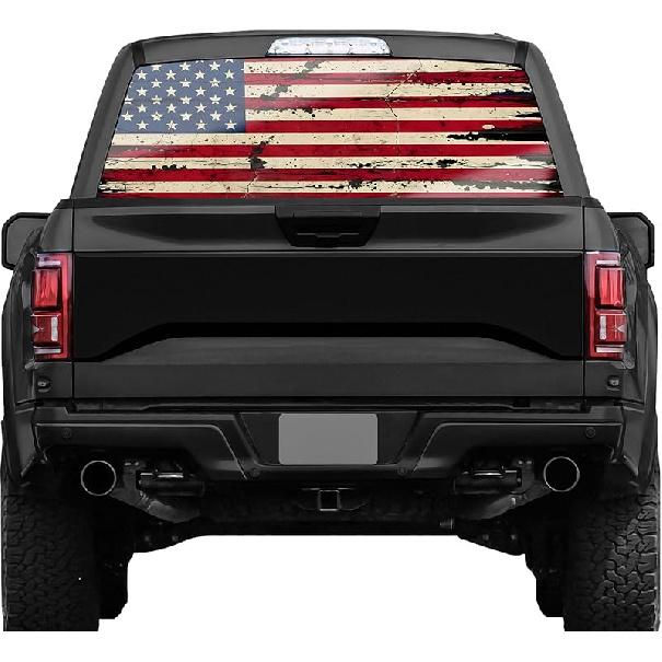 American Flag Truck Rear Window Decals - Deer Perforated Vinyl See-Through Stickers, Gifts For Men, Dad, Boyfriend, Truck Owners, Easy To Tall, UV
