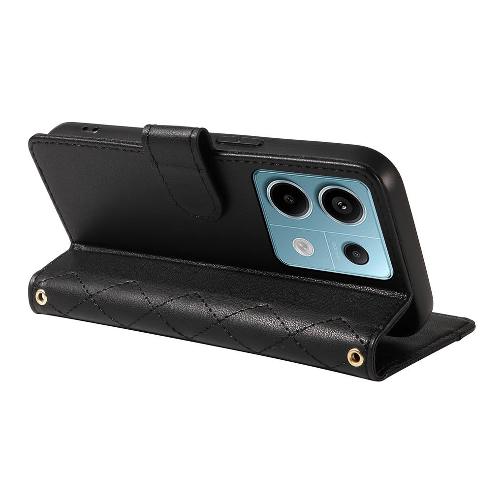 For Xiaomi Poco X6 5G/Redmi Note 13 Pro 5G Case Wallet Rhombus Leather Phone Cover with Shoulder Strap,Wrist Strap