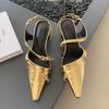 Summer Ins Designer Women Gold White Block High Heels Sandals Luxury Brand Closed Toe Slingback Sandals Wedding Prom Shoes
