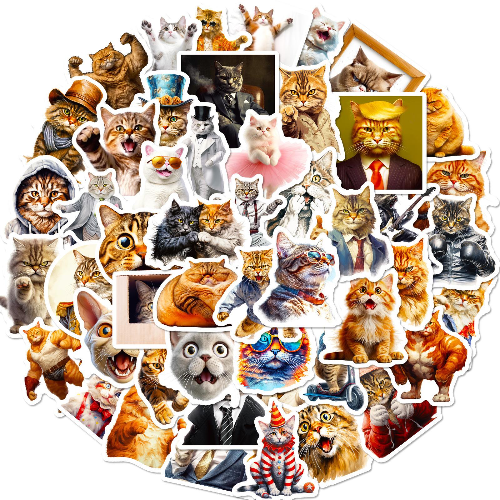 

50 Смешных Наклеек с Кошачьей Головой Новые Продукты Интернет Знаменитость Кот Смешной Набор Эмодзи Песочная Скульптура Пародия Граффити Наклейки