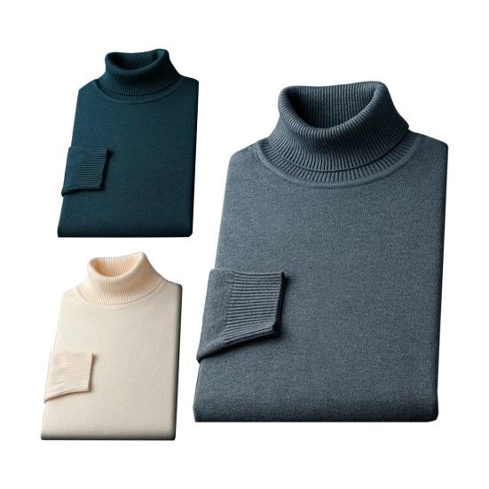 Auutmn Winter Men Top High Collar Slim Fit Knitted Solid Color Elastic Sweater Plus Size Pullover Mid Length Sport Daily Wear School Sweater