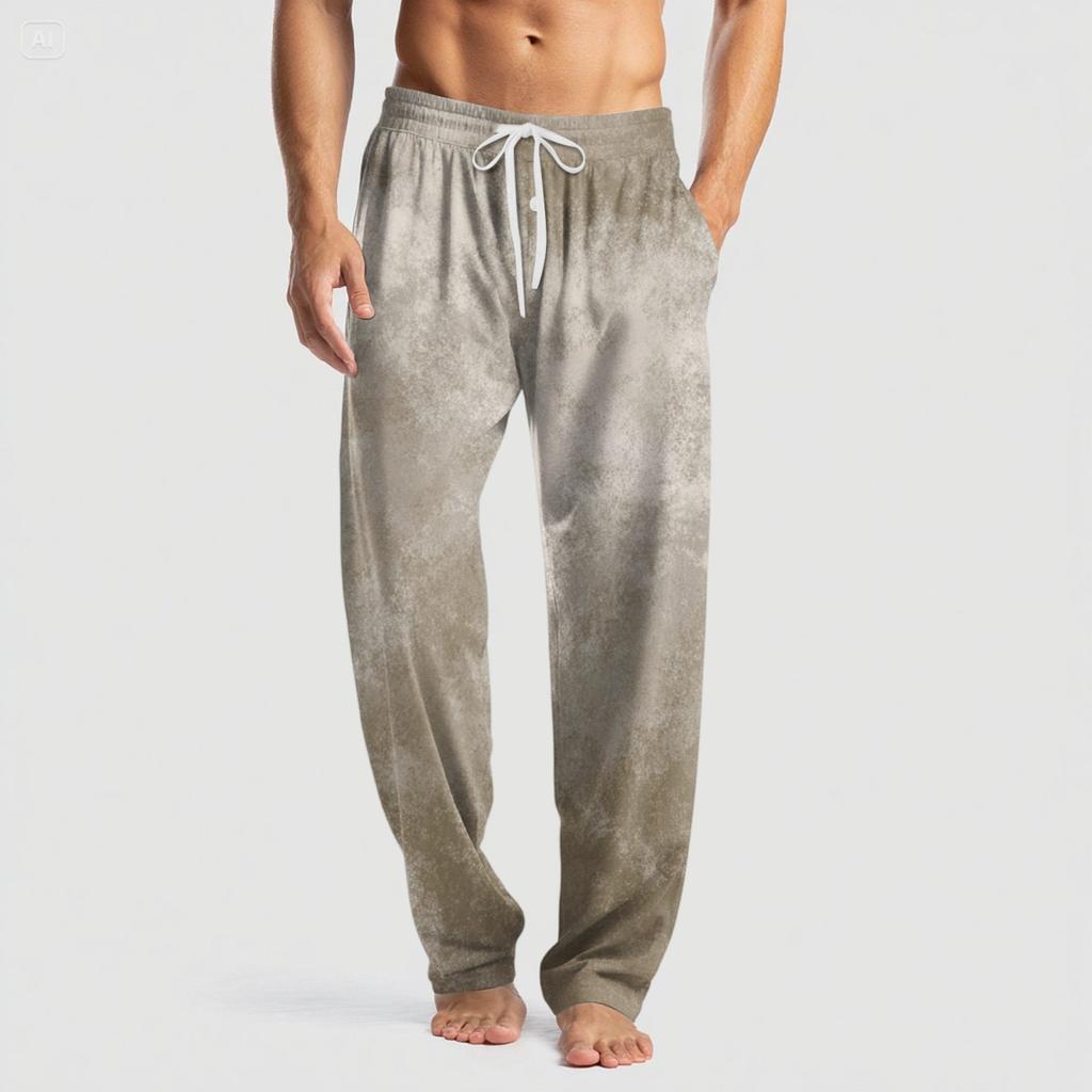 Pantaloni casual da uomo in maglia con stampa alla moda e tasca, pantaloni da pigiama