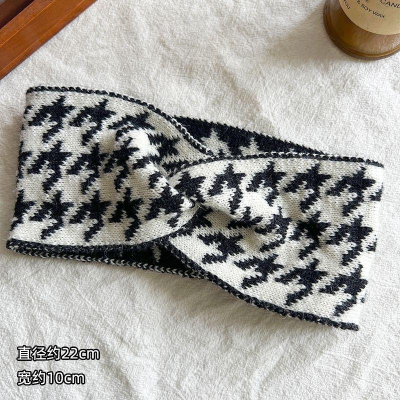 New Headgear, Thousand Bird Grid Wool Hair Band, Women's Wide Edge Confinement Bag Headscarf, Cross Autumn and Winter Go Out Headband