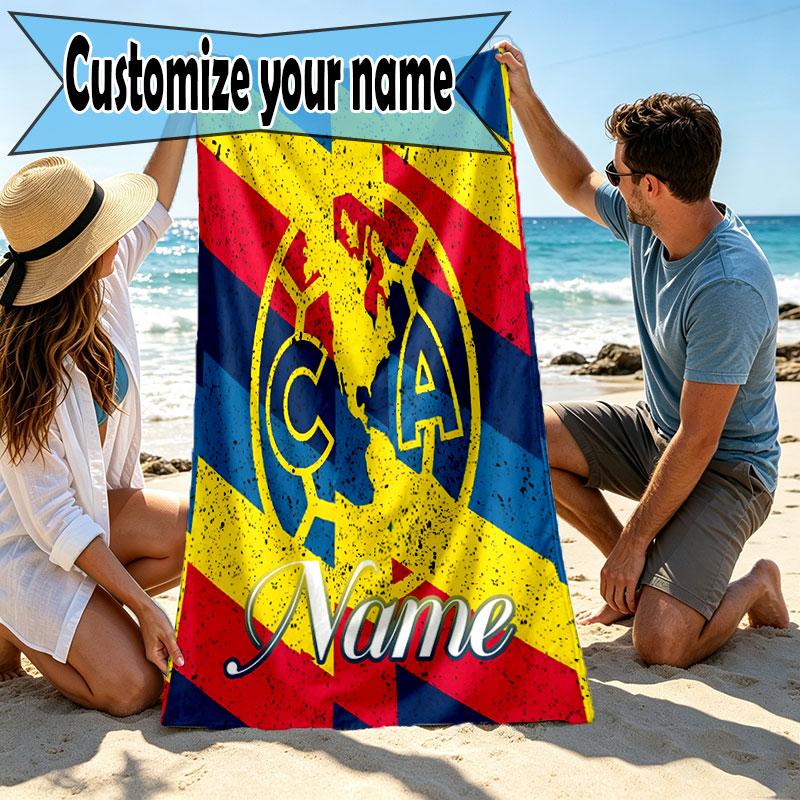 Custom Name Personalized Club America Print Beach Towel, for Trip Camping Beach Party Home Decor, Birthday Gift for Family & Friends
