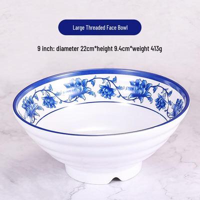 Jiuyue Mei 9-inch A5 Melamine Chinese Noodle Bowl, White & Blue Floral