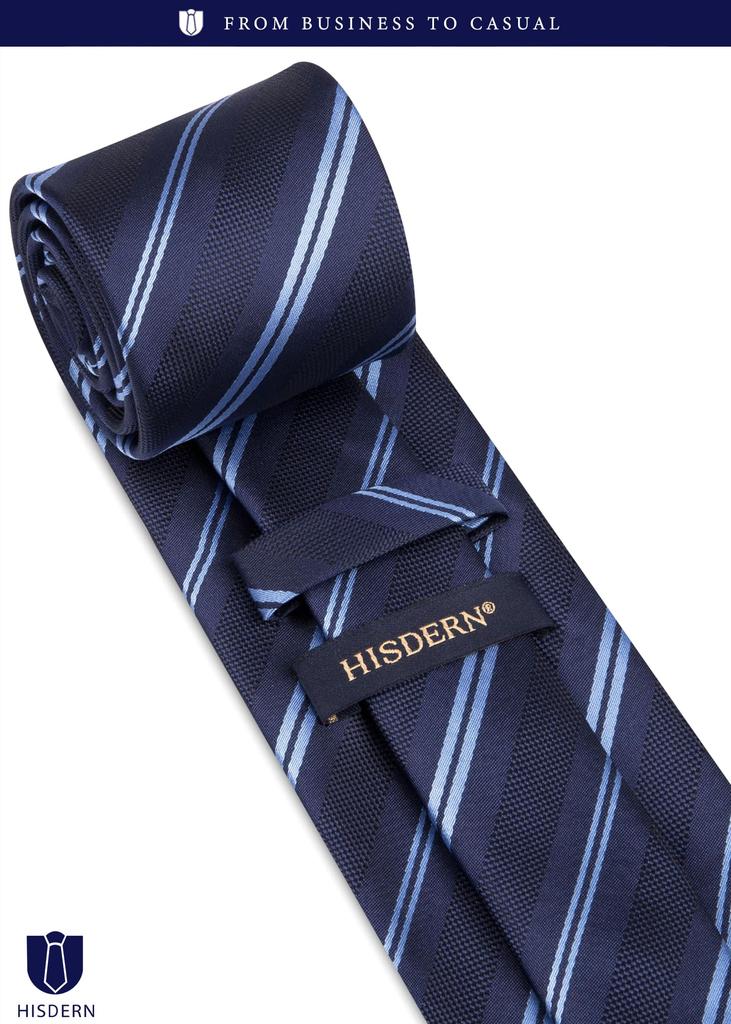[HISDERN] Men's Tie Set - Brand Name Tie, Business Silk Tie, Pocket Square Set for Job Hunting, Employment, and Entrance Ceremonies HC-08