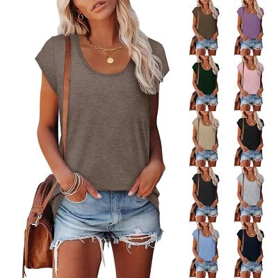 Damska Moda Casual Slim Fit Talia Rękaw z Kapselkiem Okrągły Dekolt T-Shirt Top