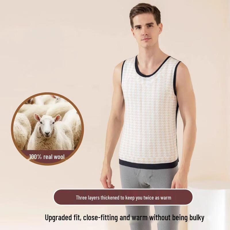 Langsha Men's 100% Wool Thermal Fleece-Lined Seamless Vest