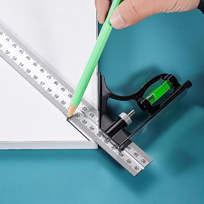 Adjustable Sliding Combination Square Ruler, Metal Ruler Framing Square T Ruler Carpentry Woodworking Measure Tools