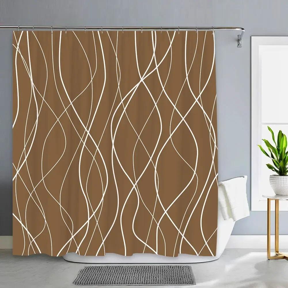 Dunika Chen Black/White And Striped Shower Curtain, Abstract Modern Minimalist Waterproof Fabric Shower Curtain With Hooks Bathroom Decor