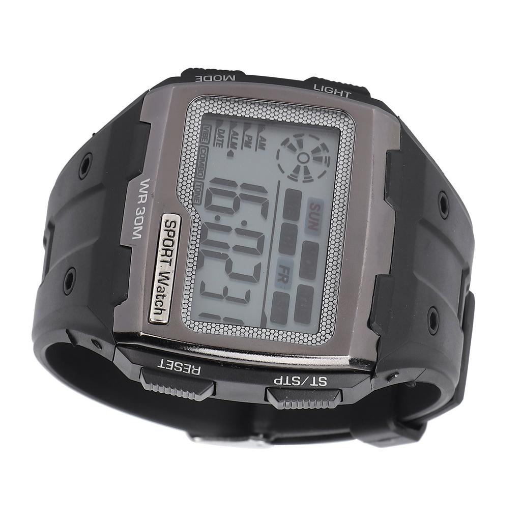 Digital Sports Watch Large Dial Night Light Waterproof Dual Time Outdoor Electronic WatchBlack