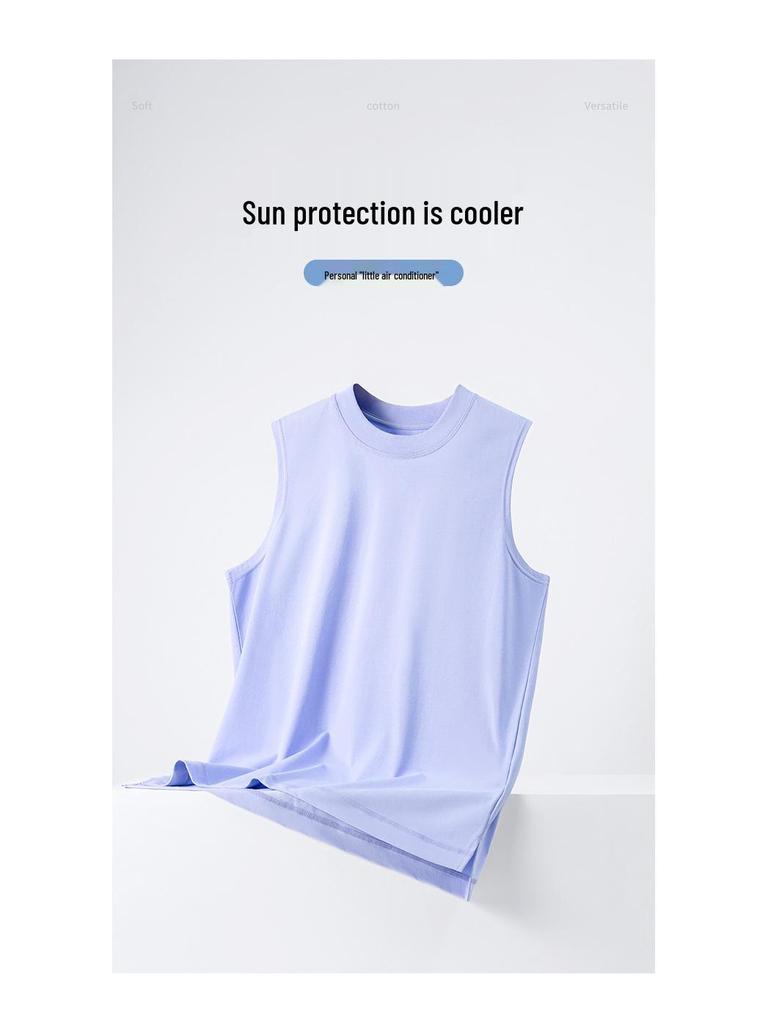 Plus Size Korean Style Sleeveless T-shirt: Summer Cooling, Loose Fit, Solid Color, Underarm Coverage