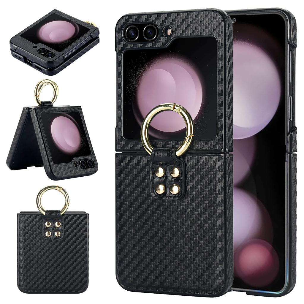 Ring Holder Matte Leather Case For Samsung Galaxy Z Flip 6 5 4 3 Flip5 Flip4 5G Leopard Pattern Ultra Thin Skin Feeling Cover
