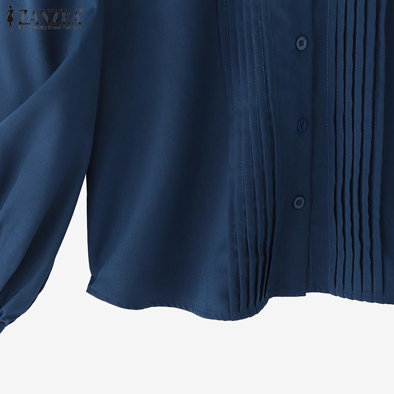 ZANZEA Women Casual Doll Collar Solid Color Loose Long Sleeve Blouse