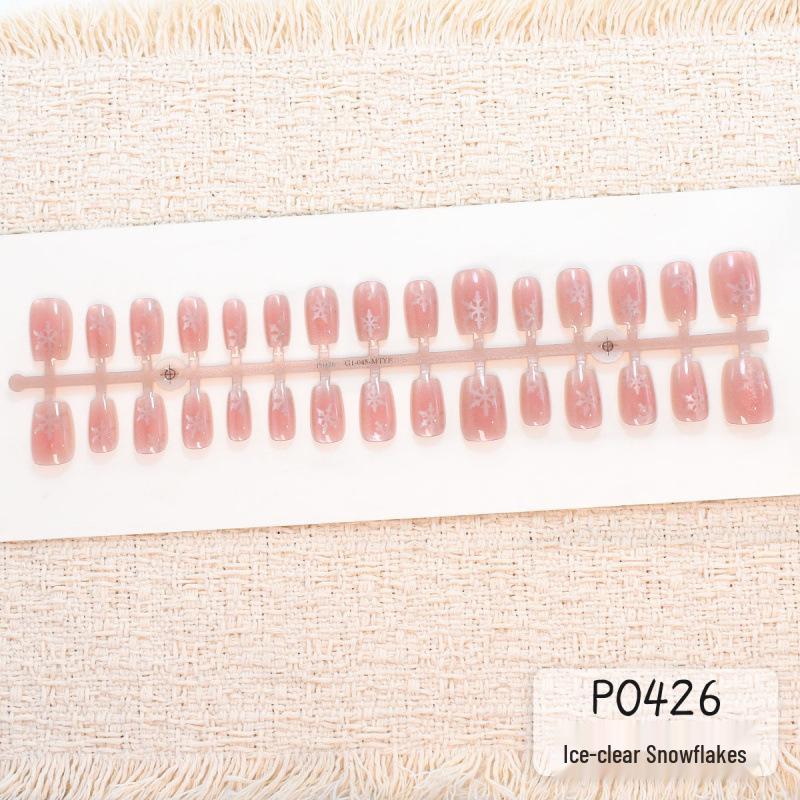 Winter Snowflake Cat Eye Ice Translucent Blush Nails - 30 Piece Full Size Set