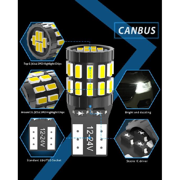 2x T10 W5W Canbus Car Led Orange 3014 SMD Map Reading Light White Red Orange For Toyota Camry RAV4 Highlander Honda CR-V Pilot