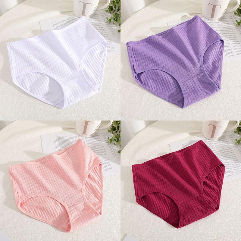 4Pcs/Set Mid Waist Cotton Panties for Women Sexy Lingerie Plus Size Strips Briefs Female Comfort Intimates Underpants
