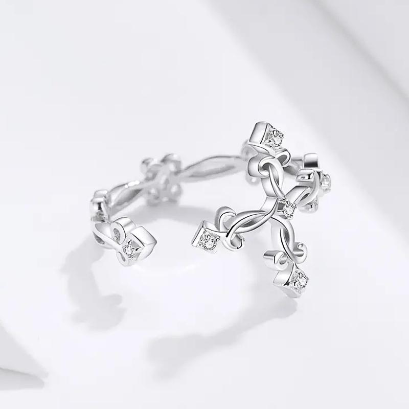 Huitan Hip Hop Style Female Cross Rings Resizable Silver Color Fashionable Finger-ring for Women Rock Girls Accessories Jewelry