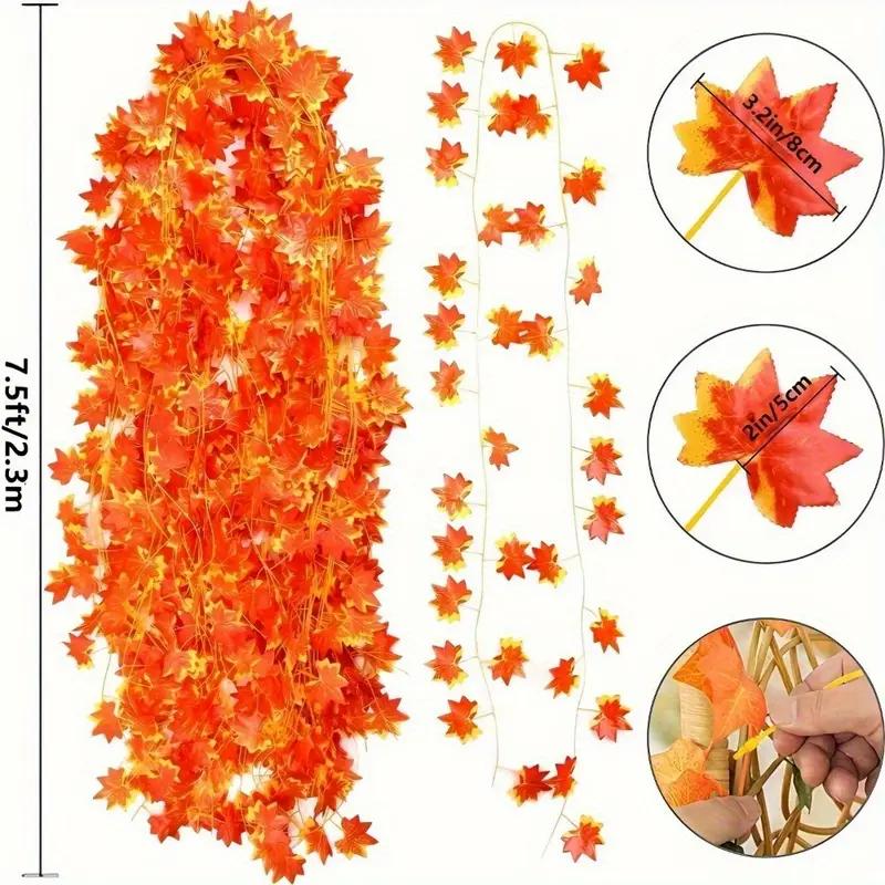 

70M Artificial Maple Leaf Garland Fake Plant Hanging Vine Outdoor Garden Wall Wedding Halloween Decoration Party Home Decor 1PC-(2.3M)
