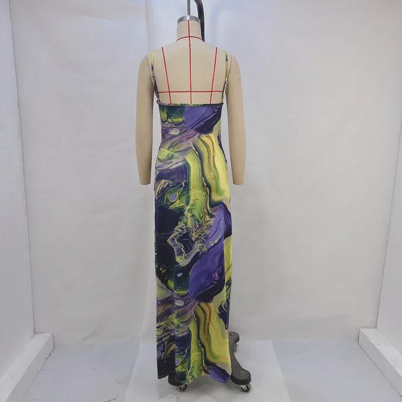 2025 Summer European & American Style Slim-Fit Printed Backless Tube Top Dress