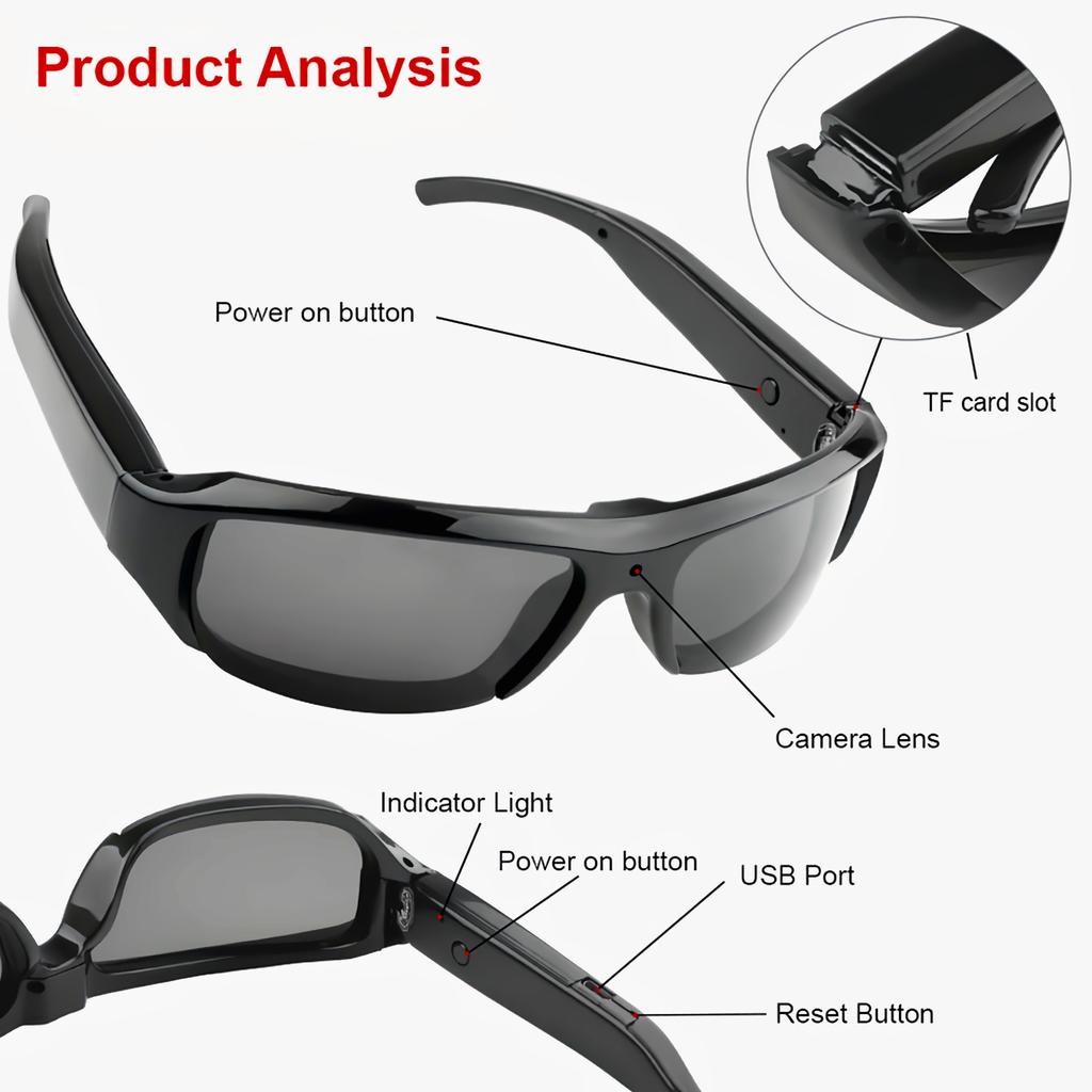 Smart Wearable Video Eyewear for Outdoor Sports & Meetings - 1080P HD, 90 minutes battery life, 75° wide angle.