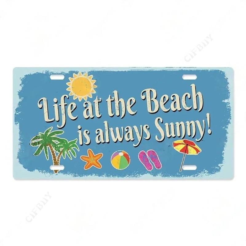 Beach Souvenir License Plate, Seaside Metal Sign 15x30cm