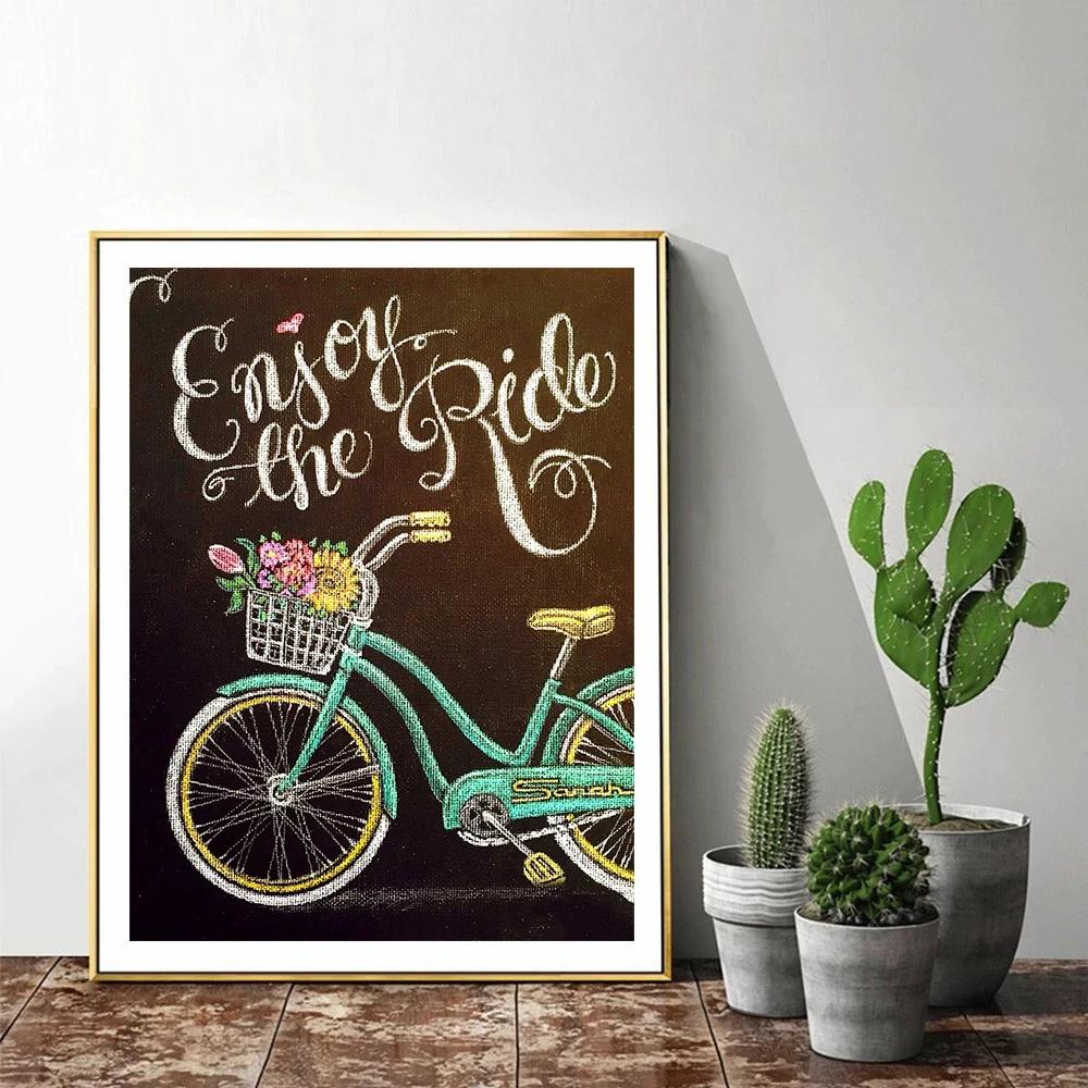 5D Diamond Embroidery Bicycle Full Round Square New Arrival Rhinestone Kit Diamond Painting Landscape Blackboard Handmade Gift