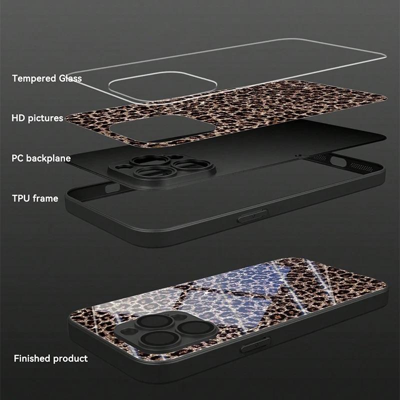 Leopardenmuster Gehärtetes Glas Material Handyhülle Für Samsung Galaxy S25 S24 S23 Ultra Plus FE Stoßfeste Abdeckung