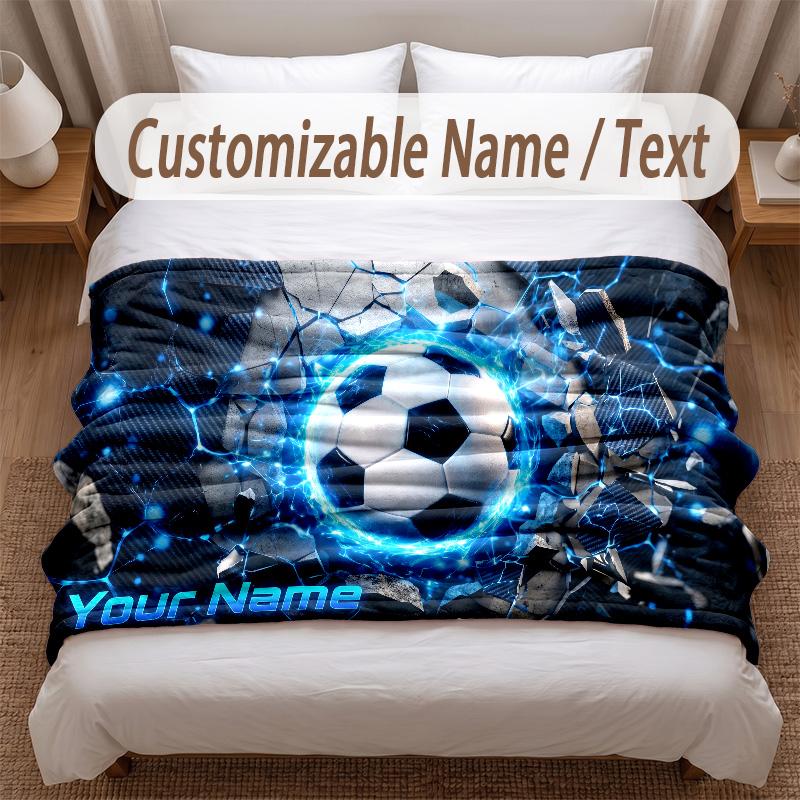 Soccer Theme Soft Blanket Personalized Custom Name Text Print Warm Blanket Home Sofa Bedroom Decor