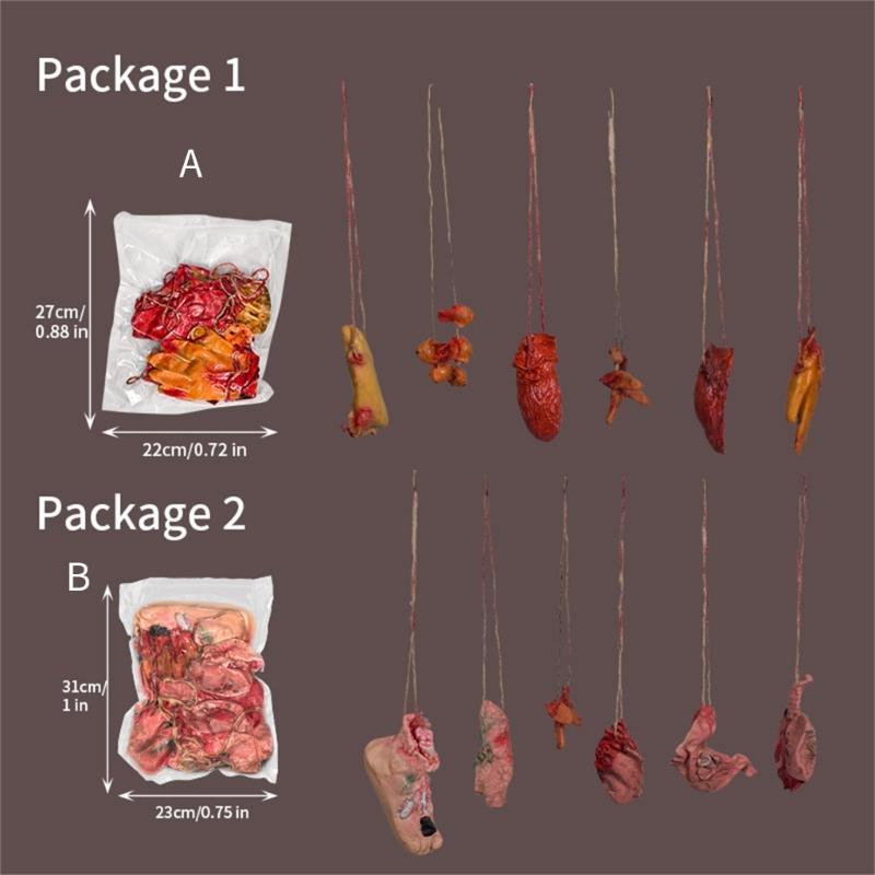 652F Realistic Blood Splattered Hands Feet Organ Decorations Durable Latex Hanging Ornament For Horror Home Display