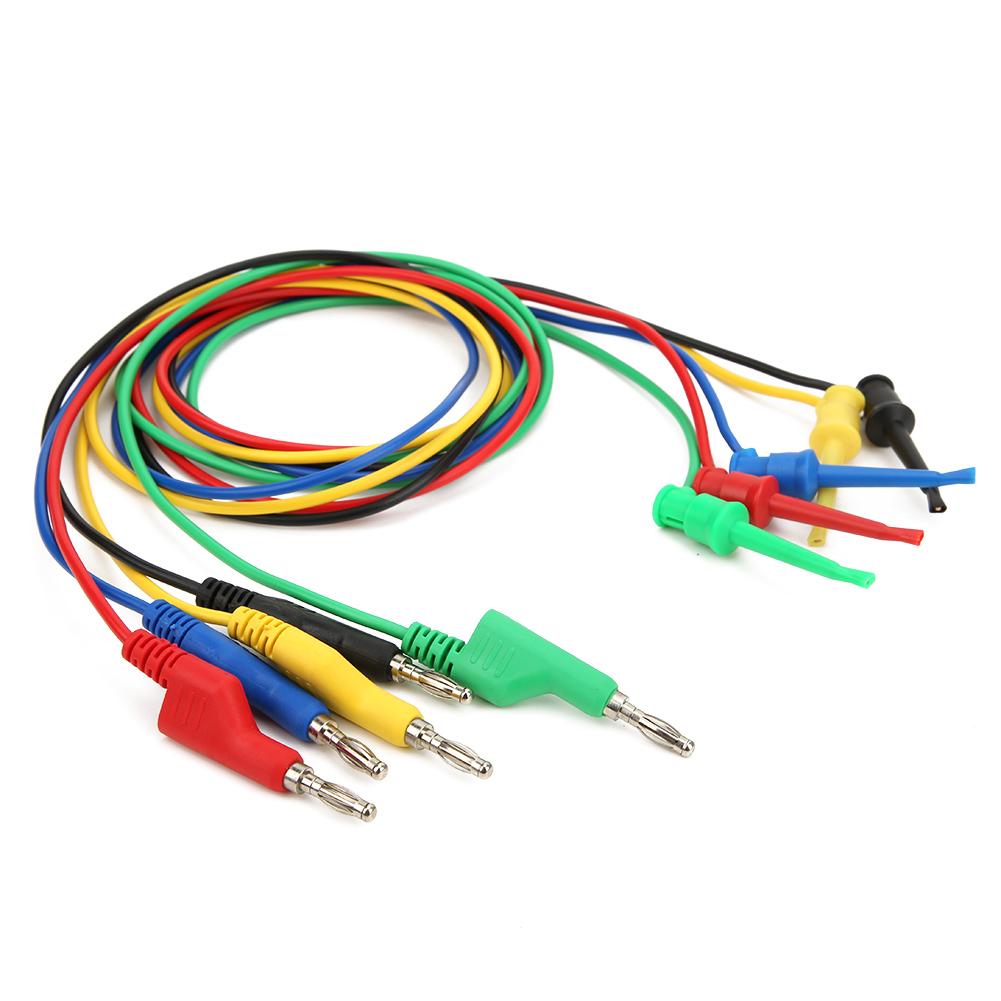 P1045 5Pcs 4mm 1m Stackable Banana Plug to Test Clip Multimeter Test  Cable Wire Accessory