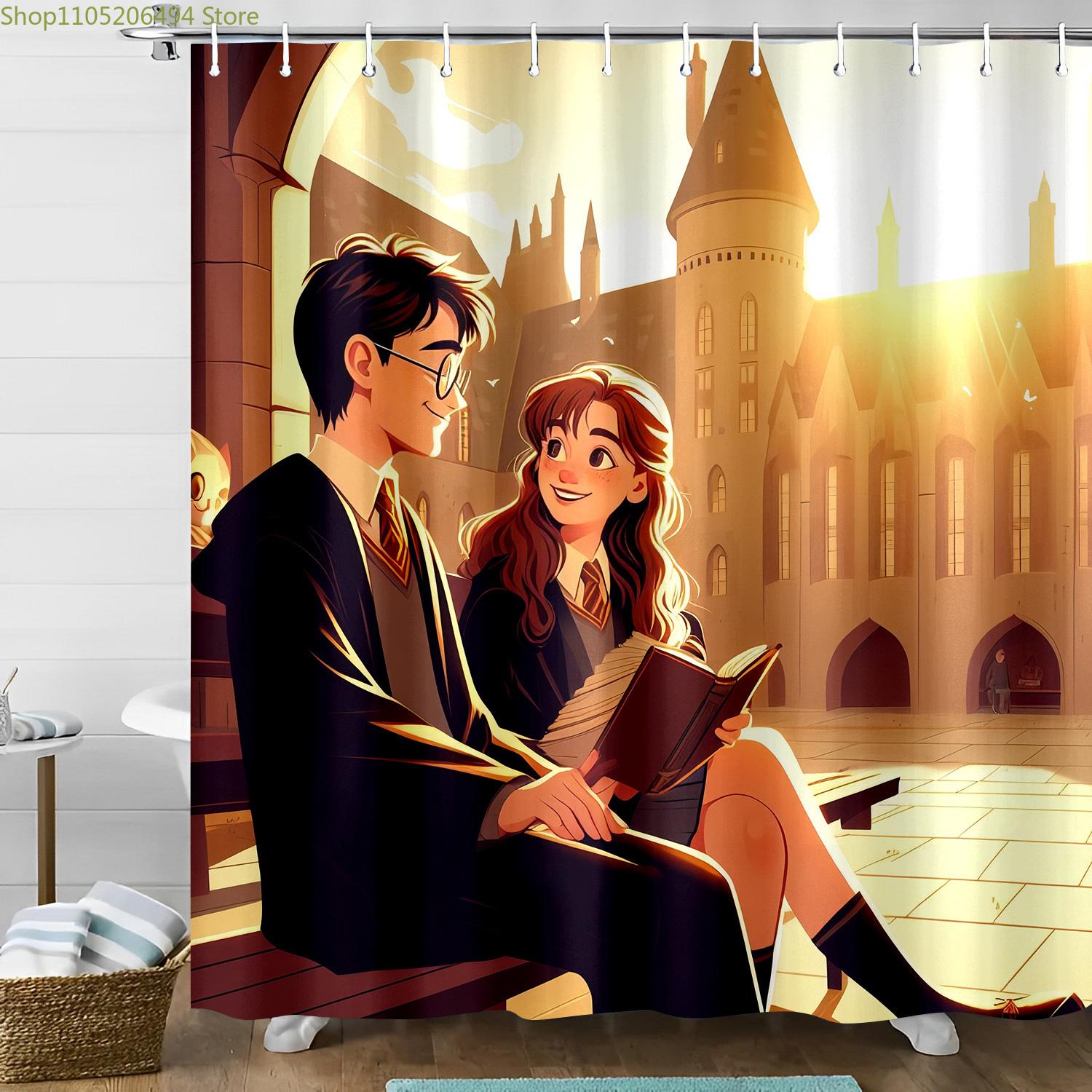 

Shower Curtain Set Featuring a Romantic Anime Couple Inspired by Warner Bros for Valentine S Day, Designed for a Magical Schoo 90x180cm