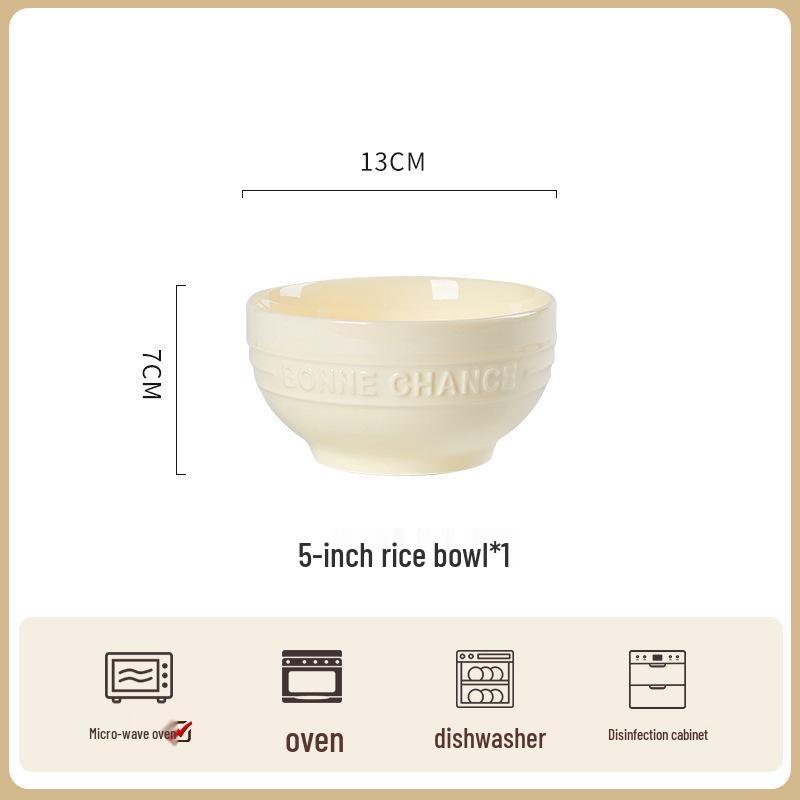 French Cream Style Underglaze Ceramic Bowl Set (2025), Including Rice Bowl, Plate, and Chopsticks.