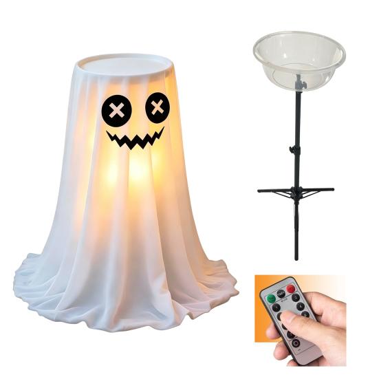 Decoração de Halloween Yousheng com Luz LED de 8 Modos com Controle Remoto, Tigela de Doces Fantasma com Suporte de Tripé, Porta-Doces Fantasma Fofo para a Frente