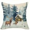 Home Decor Winter Forest Scenes With Deer And Cabin Pattern Cushion Cover Suitable For Sofa Bedroom Car Pillow Cover