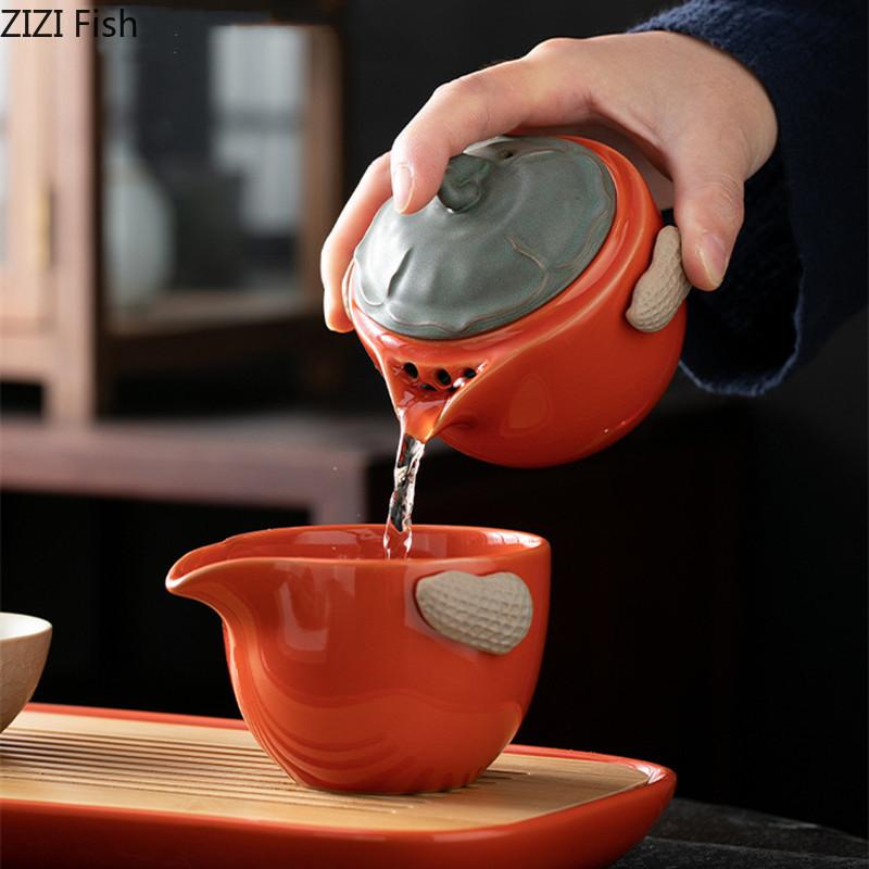 Zestaw do herbaty podróżnej na świeżym powietrzu Kreatywny przenośny ceramiczny zestaw do herbaty Kung Fu Czajnik biurowy Chińskie akcesoria do ceremonii herbacianej Prezenty dla przyjaciół