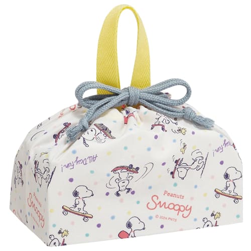 Skater KB7-A Children's Drawstring Lunch Bag, Made in Japan, Snoopy Skateboard Design