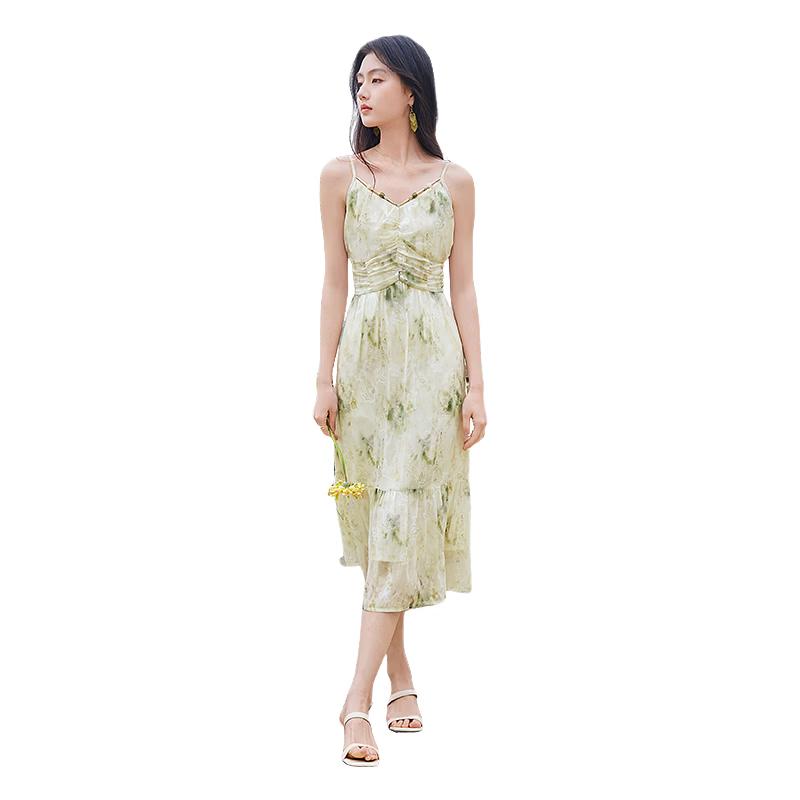 Xiangying Women s Floral Print Strappy Chiffon A-Line Dress S