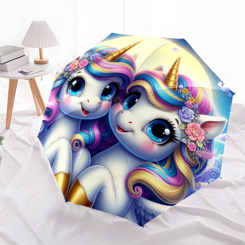 1pc Unicorn Friends: Magical Night Umbrella with Plastic Handle,Suitable for All Seasons Home Travel Outdoor UmbrellaDD277