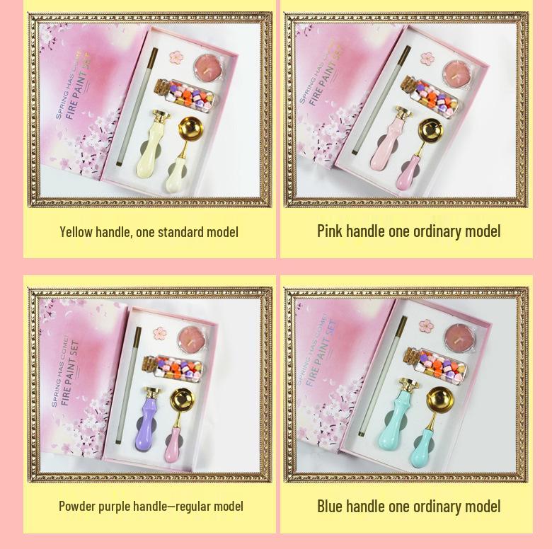 Cherry Blossom Wax Seal Stamp Gift Set: Copper Head, Mixed Color Wax, Spoon & 6-Piece Kit