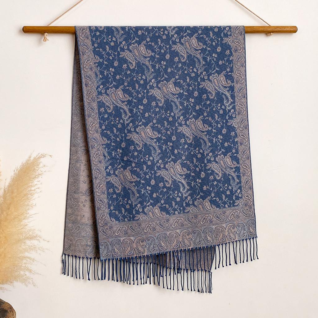 Scarf Autumn And Winter Thickened Scarf Ethnic Style Colored Tassel Travel With Cashew Flower