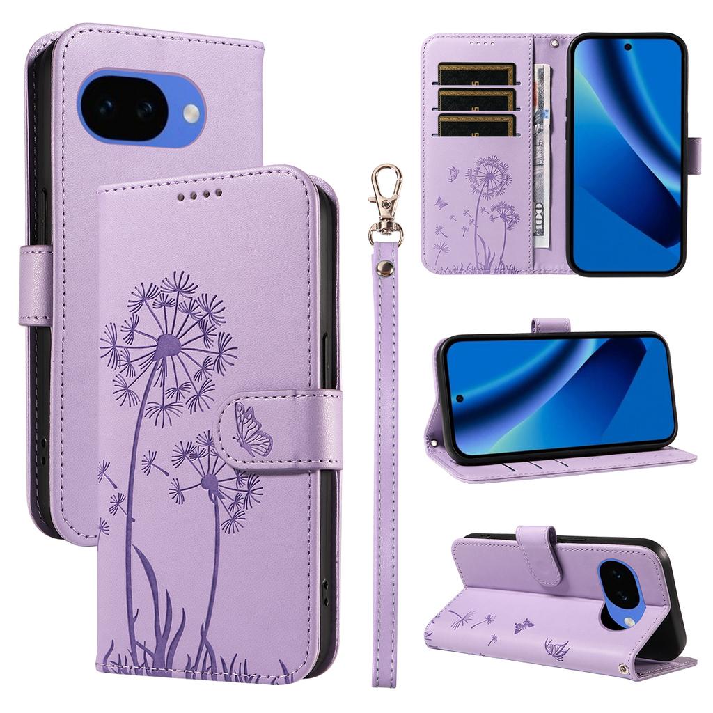 For Google Pixel 10a Leather Wallet Case with Strap Dandelion Imprint Phone Stand Cover